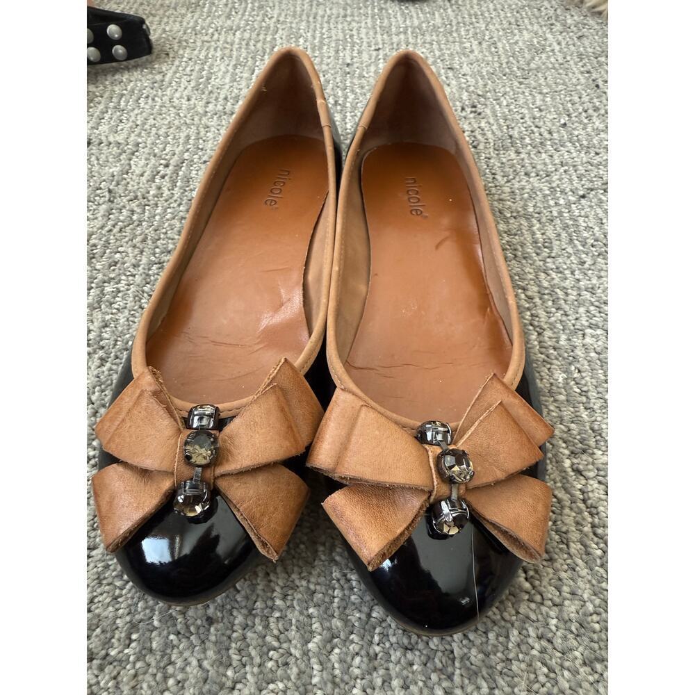 Nicole Fable patent/leather bow bling flat 6.5